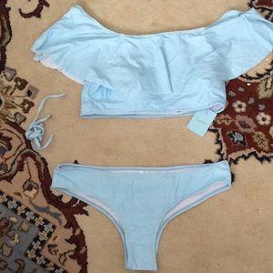 Light blue off the shoulder cupshe bikini
